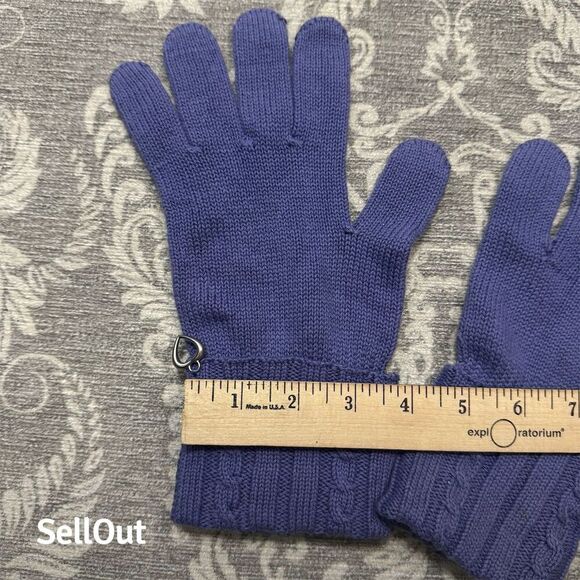 Unisex Periwinkle Cable Knit Gloves with Metal Ring Detail Winter Warm - Picture 3 of 4
